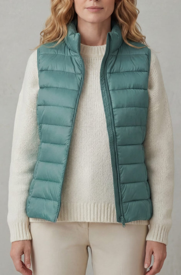 Women's Lightweight Layering Puffer Gilet Vest Zip-Up - Green