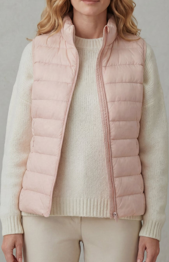 Women's Lightweight Layering Puffer Gilet Vest Zip-Up - Pale Pink