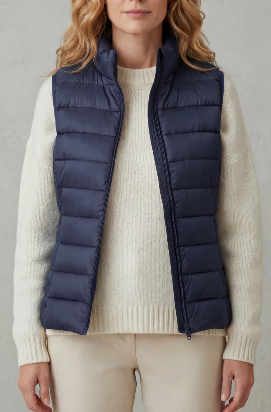 Women's Lightweight Layering Puffer Gilet Vest Zip-Up - Navy Blue