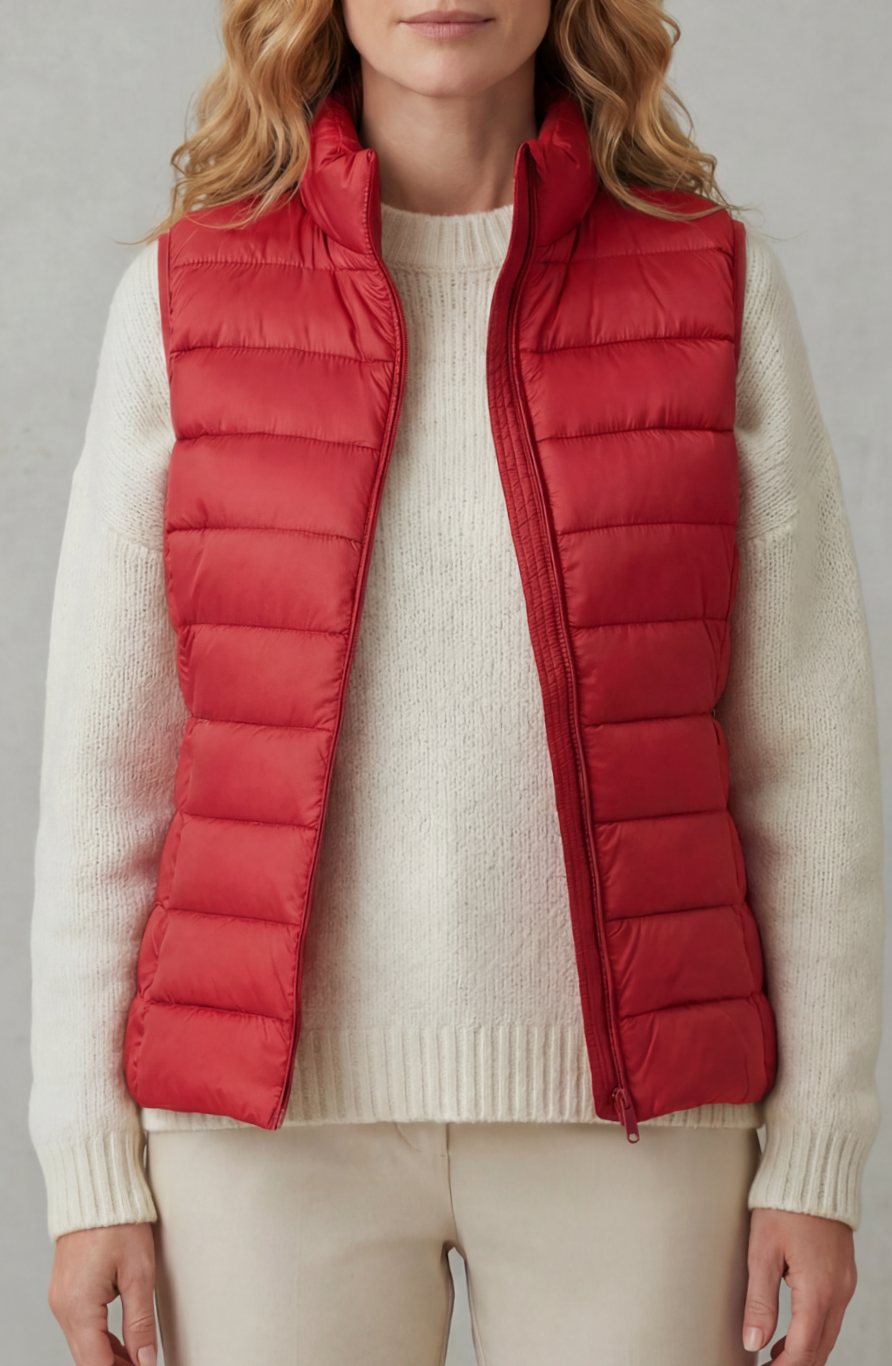 Women's Lightweight Layering Puffer Gilet Vest Zip-Up - Red