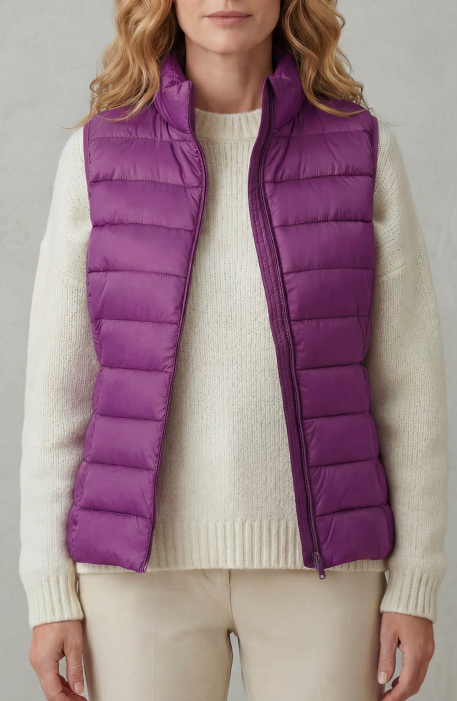 Women's Lightweight Layering Puffer Gilet Vest Zip-Up - Purple