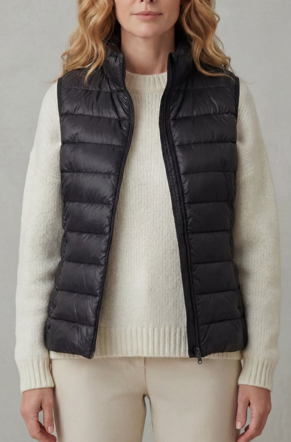 Women's Lightweight Layering Puffer Gilet Vest Zip-Up - Black
