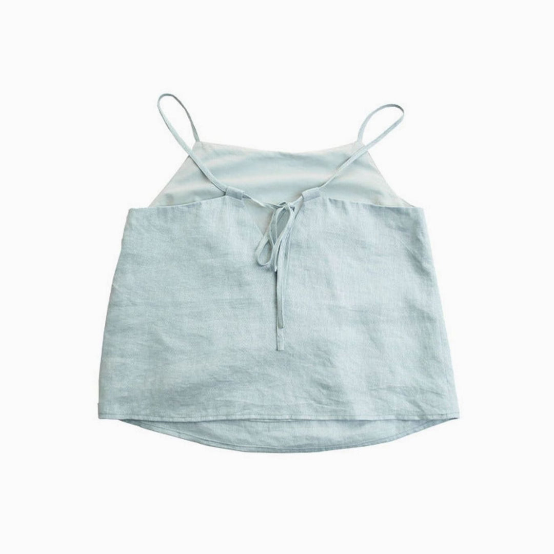 Women's Linen Spaghetti-Strap Open-Back Cami Top, Cream