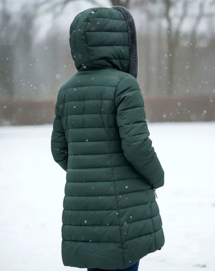 Women's Long Hooded Quilted Puffer Coat Fleece-Lined Winter Jacket