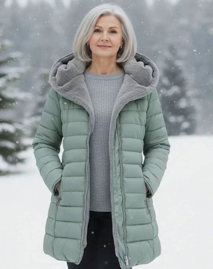 Women's Long Hooded Quilted Puffer Coat Fleece-Lined Winter Jacket