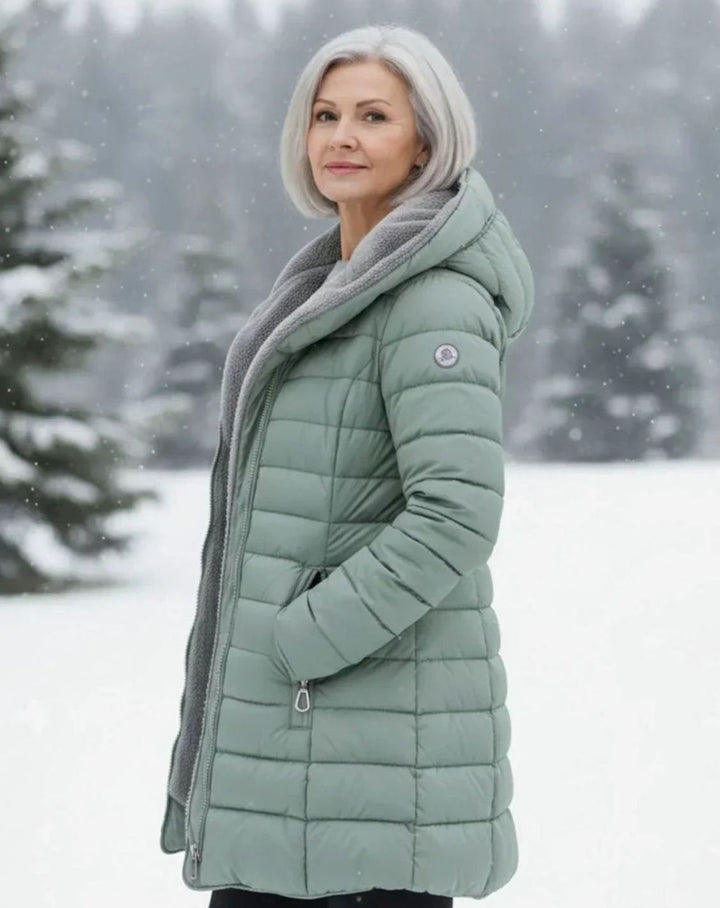 Women's Long Hooded Quilted Puffer Coat Fleece-Lined Winter Jacket