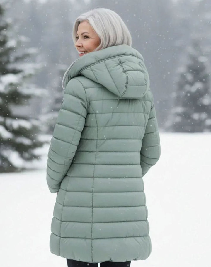Women's Long Hooded Quilted Puffer Coat Fleece-Lined Winter Jacket