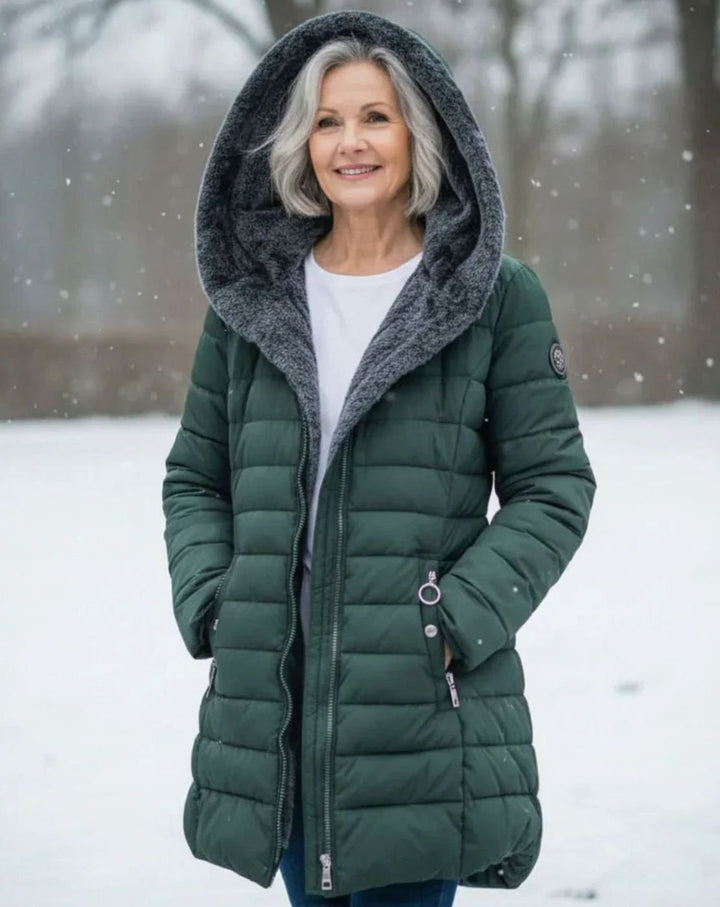 Women's Long Hooded Quilted Puffer Coat Fleece-Lined Winter Jacket