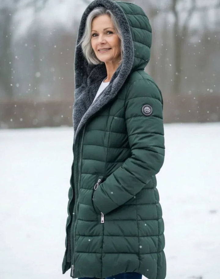 Women's Long Hooded Quilted Puffer Coat Fleece-Lined Winter Jacket