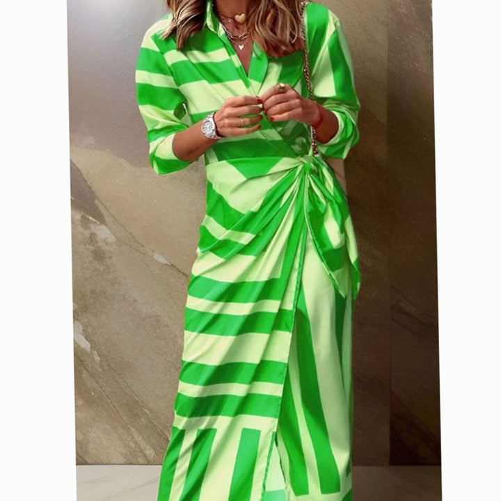 Women's Long-Sleeve Bold Stripe Wrap Midi Shirt Dress