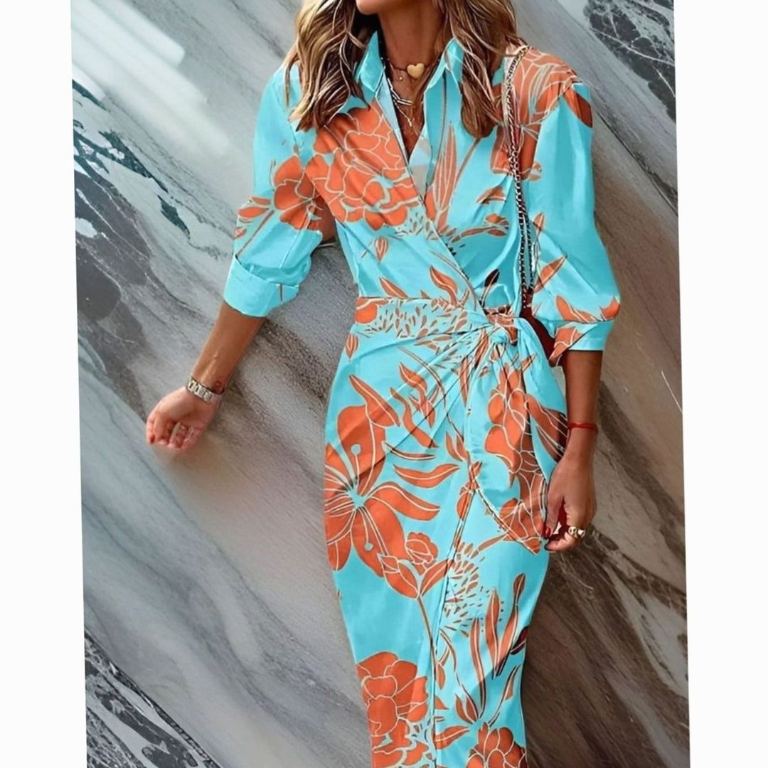 Women's Long-Sleeve Bold Stripe Wrap Midi Shirt Dress
