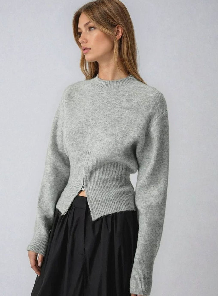 Women's Long-Sleeve Half-Zip Knitted Jumper Ribbed Hem