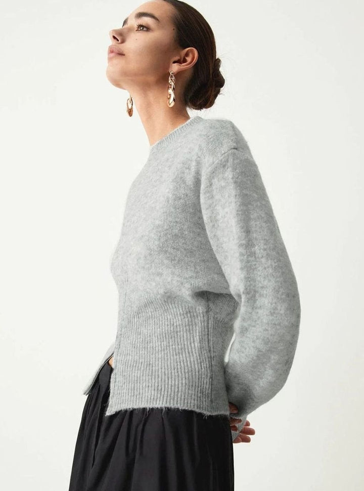 Women's Long-Sleeve Half-Zip Knitted Jumper Ribbed Hem
