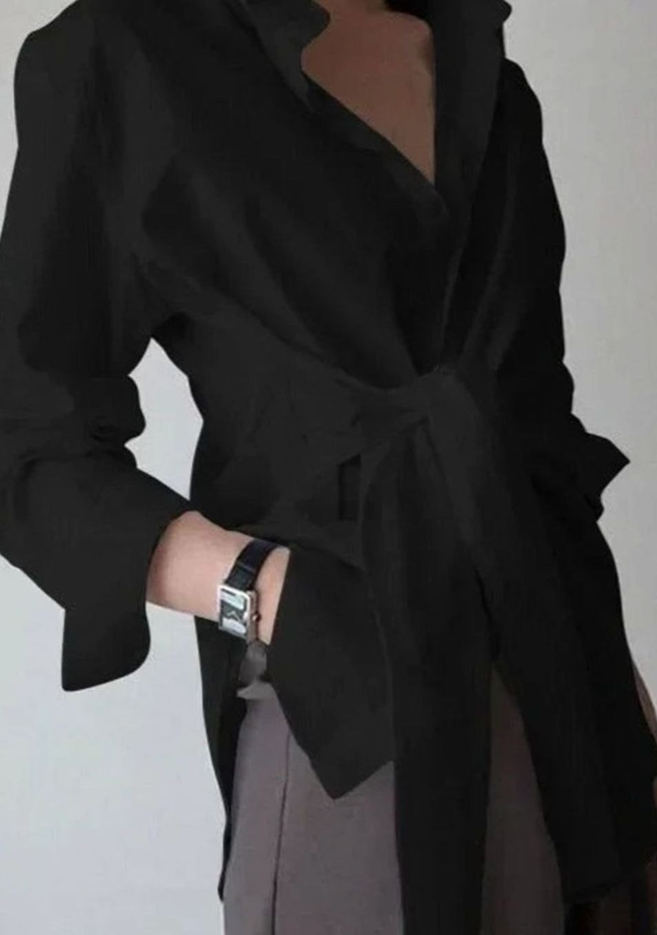 Women's Long-Sleeve Tie-Belt Wrap Top Blouse