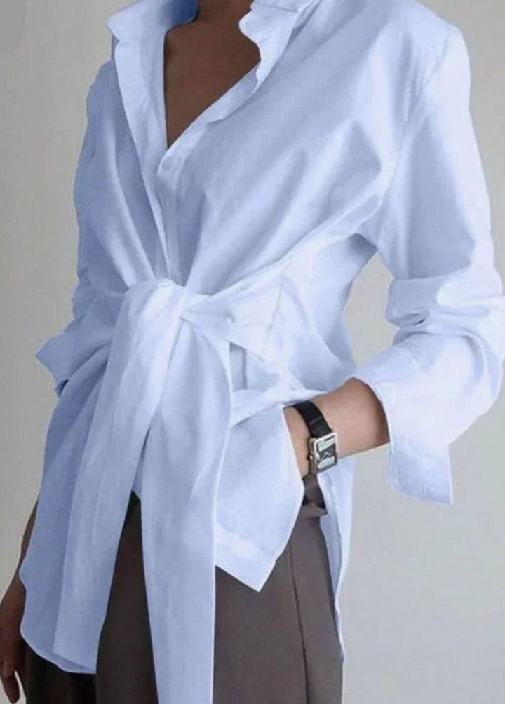 Women's Long-Sleeve Tie-Belt Wrap Top Blouse