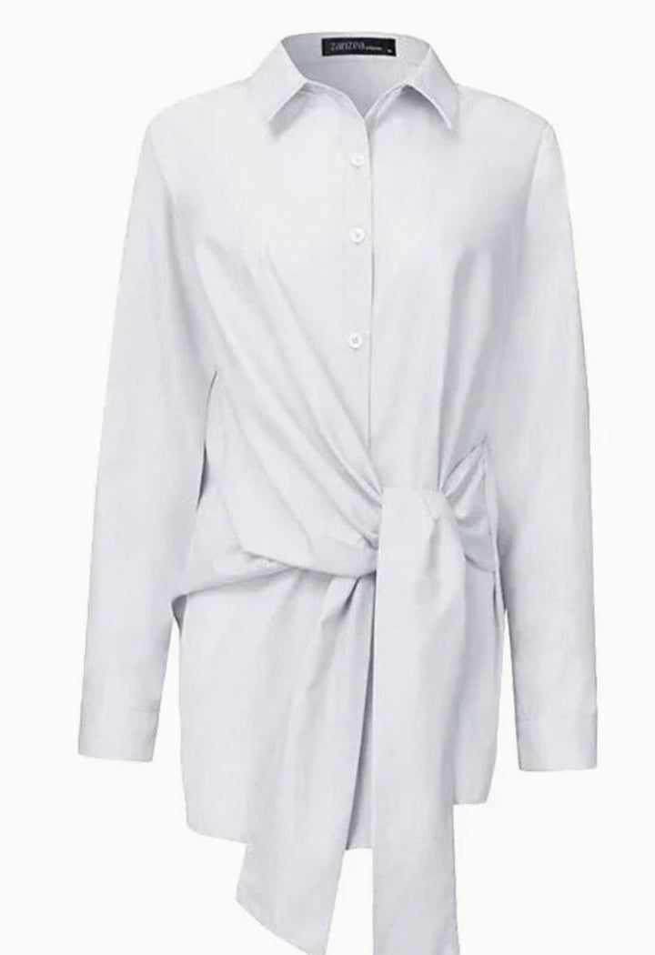 Women's Long-Sleeve Tie-Belt Wrap Top Blouse