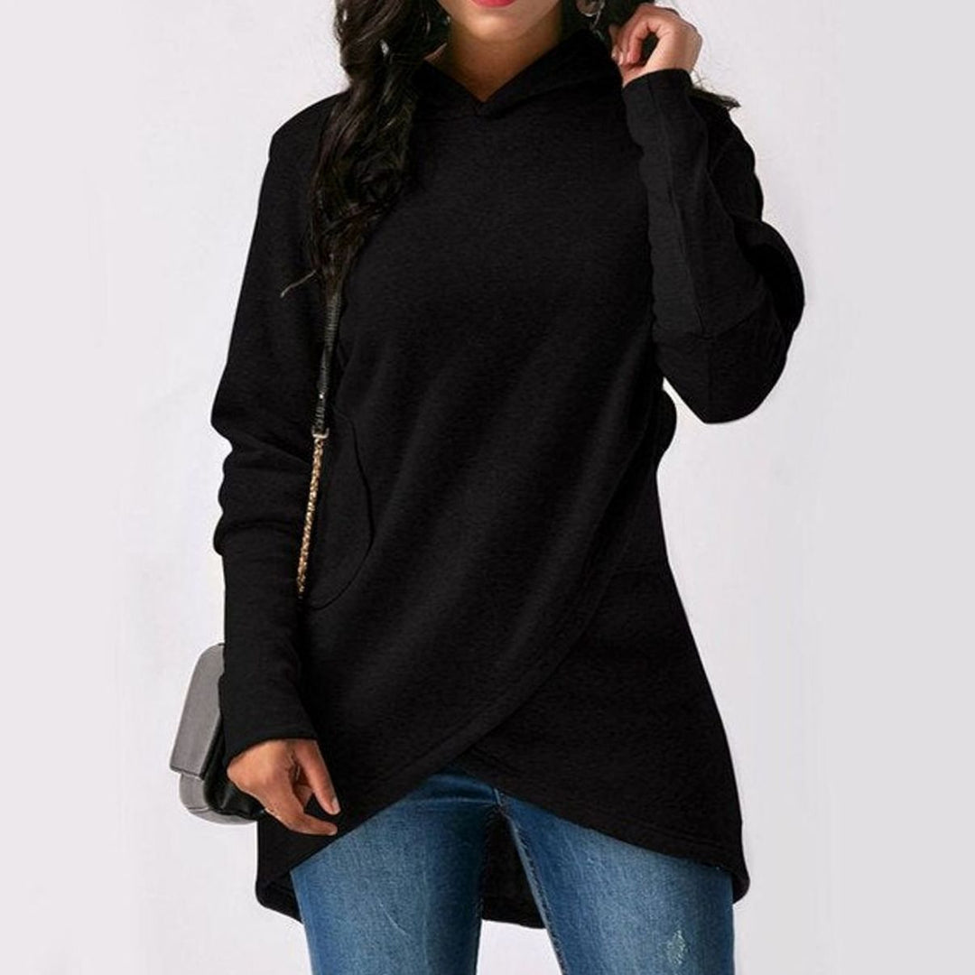 Women's Longline Hooded Asymmetric Cape-Overlay Sweatshirt - Black
