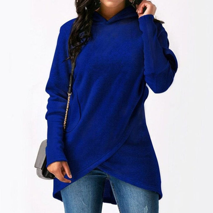 Women's Longline Hooded Asymmetric Cape-Overlay Sweatshirt - Blue