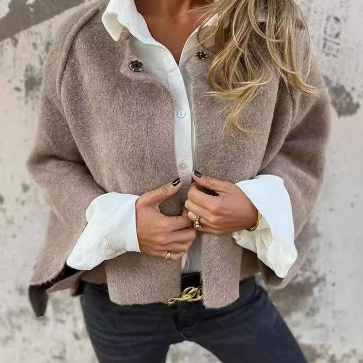 Women's Loose Cashmere-Feel Short Button-Up Jacket - Khaki