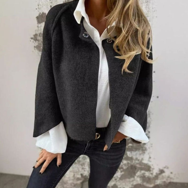 Women's Loose Cashmere-Feel Short Button-Up Jacket - Black