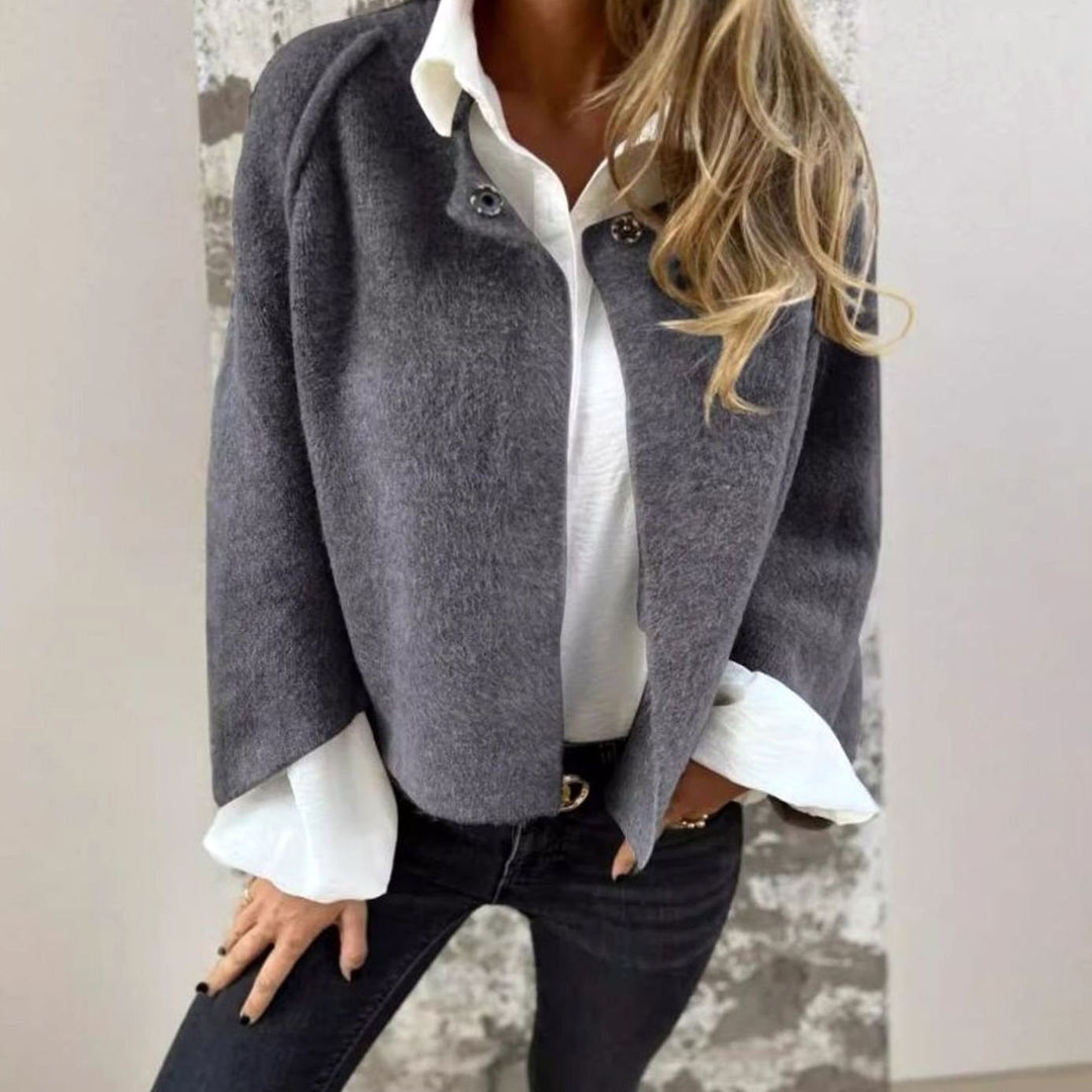 Women's Loose Cashmere-Feel Short Button-Up Jacket - Grey