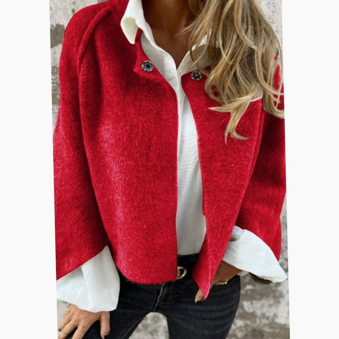 Women's Loose Cashmere-Feel Short Button-Up Jacket - Red