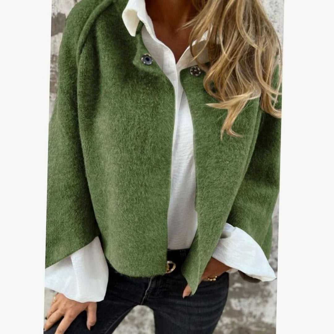 Women's Loose Cashmere-Feel Short Button-Up Jacket - Green