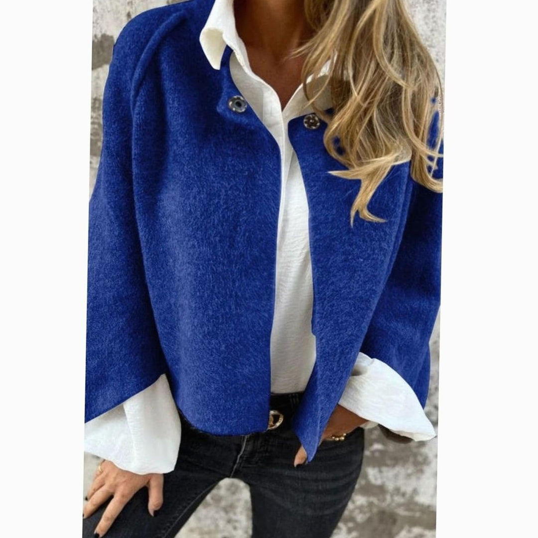 Women's Loose Cashmere-Feel Short Button-Up Jacket - Blue