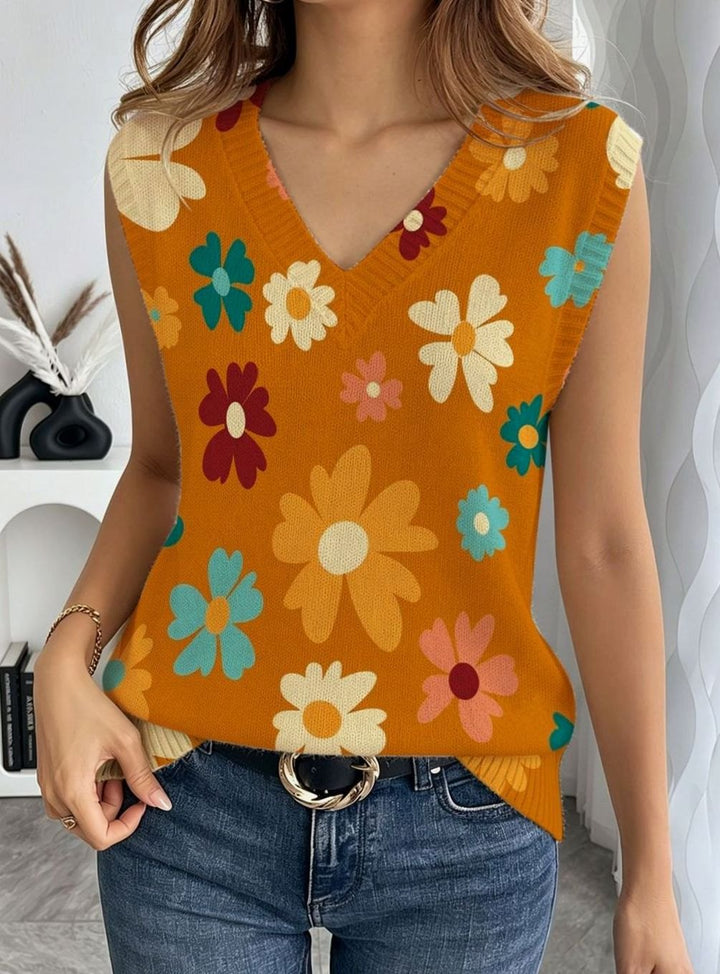 Women's Loose-Fit Sleeveless Tie-Neck Geometric Print Blouse, Green