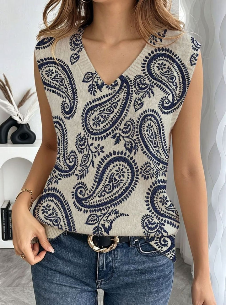 Women's Loose-Fit Sleeveless Tie-Neck Geometric Print Blouse, Green