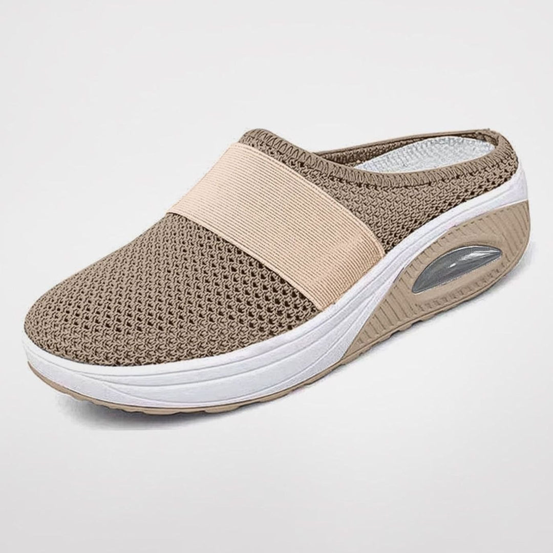 Women's Mesh Air-Cushion Slip-On Mule Trainers - Khaki