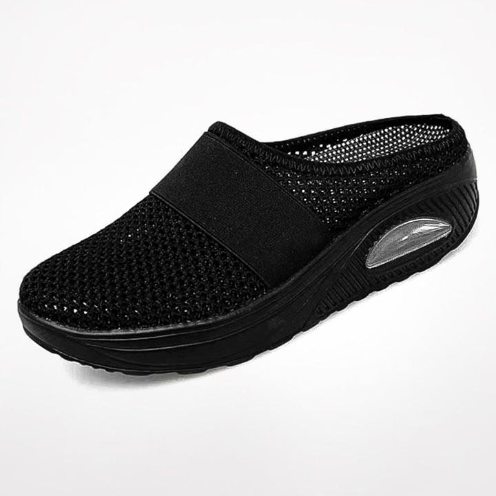 Women's Mesh Air-Cushion Slip-On Mule Trainers - Black