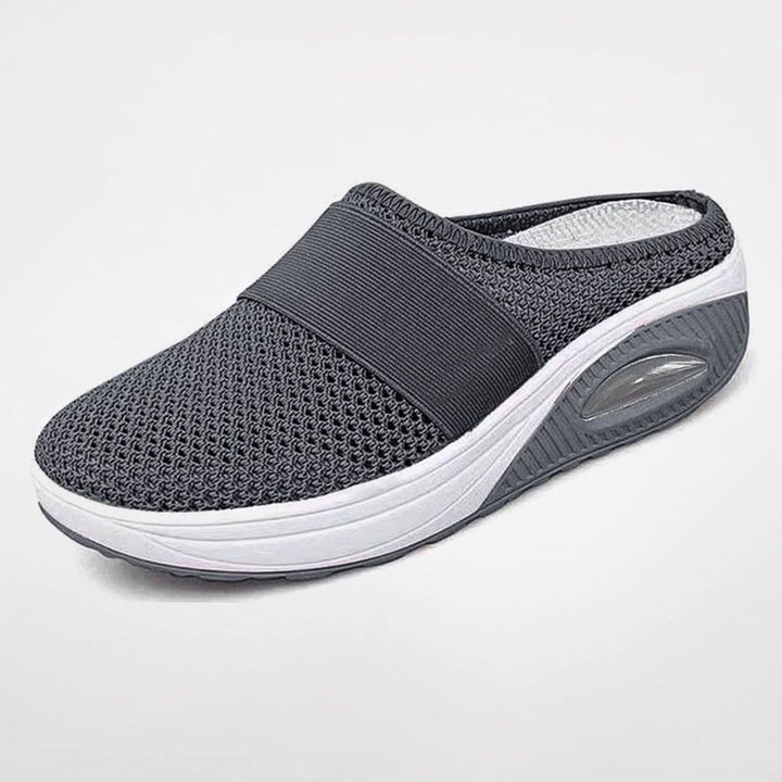 Women's Mesh Air-Cushion Slip-On Mule Trainers - Dark Grey