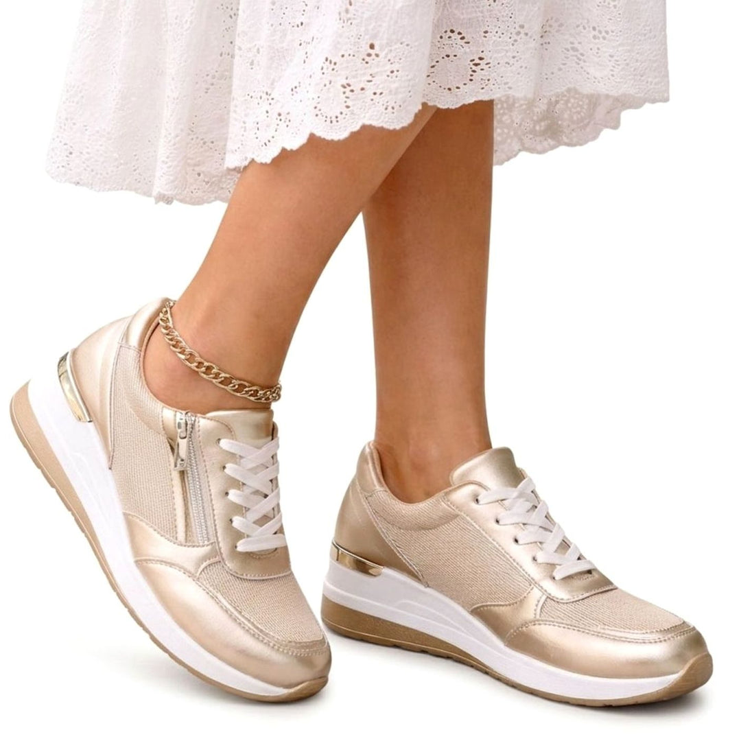 Women's Metallic Wedge Platform Lace-Up Side-Zip Trainers