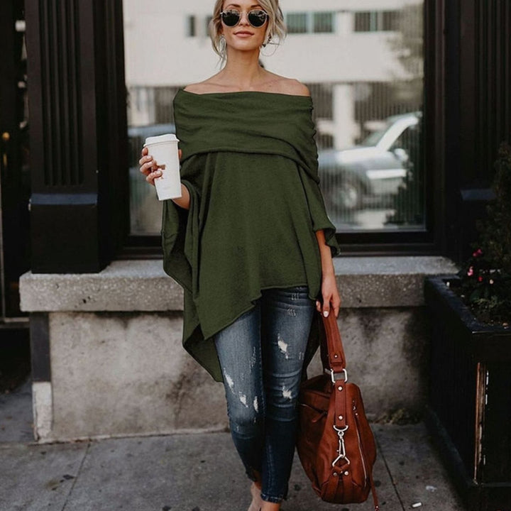 Women's Off-Shoulder Oversized Long-Sleeve Asymmetric Tunic Top - Green