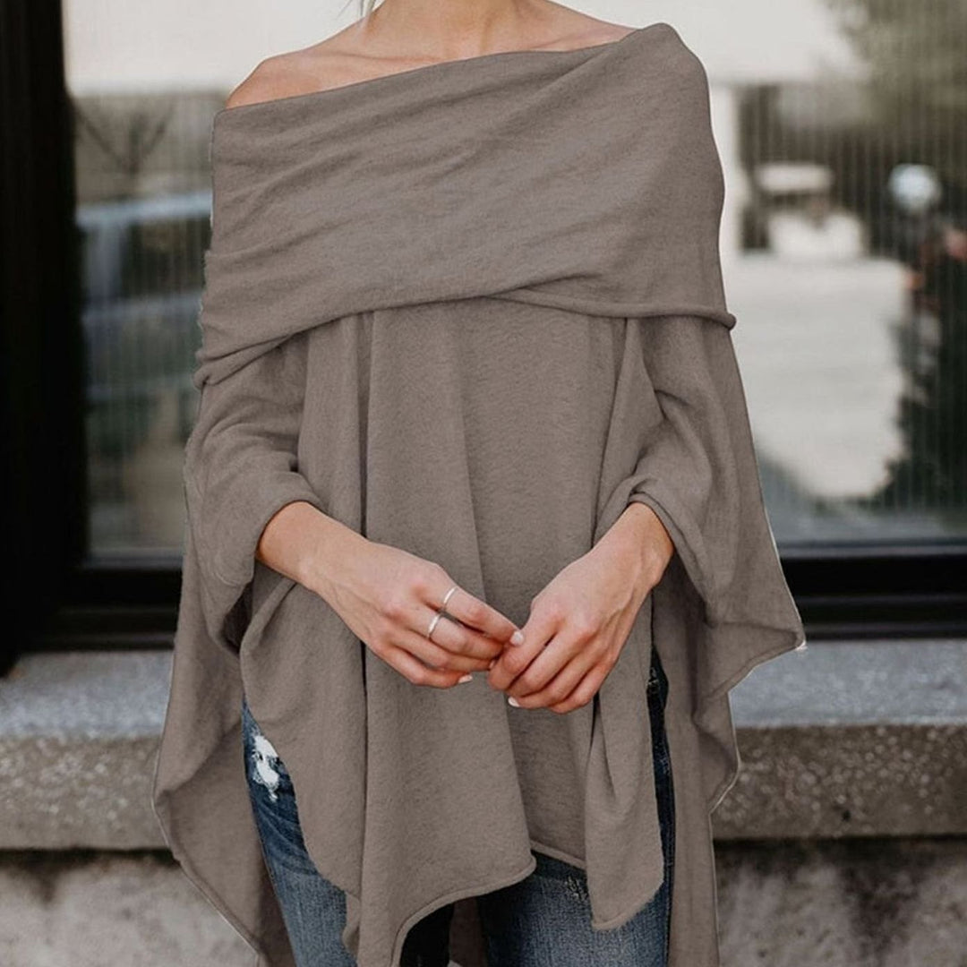 Women's Off-Shoulder Oversized Long-Sleeve Asymmetric Tunic Top - Grey