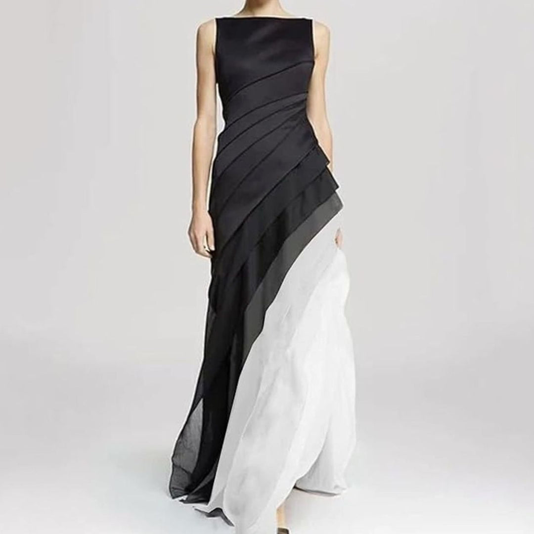 Women's Ombre Layered Sleeveless Pleated Maxi Evening Gown