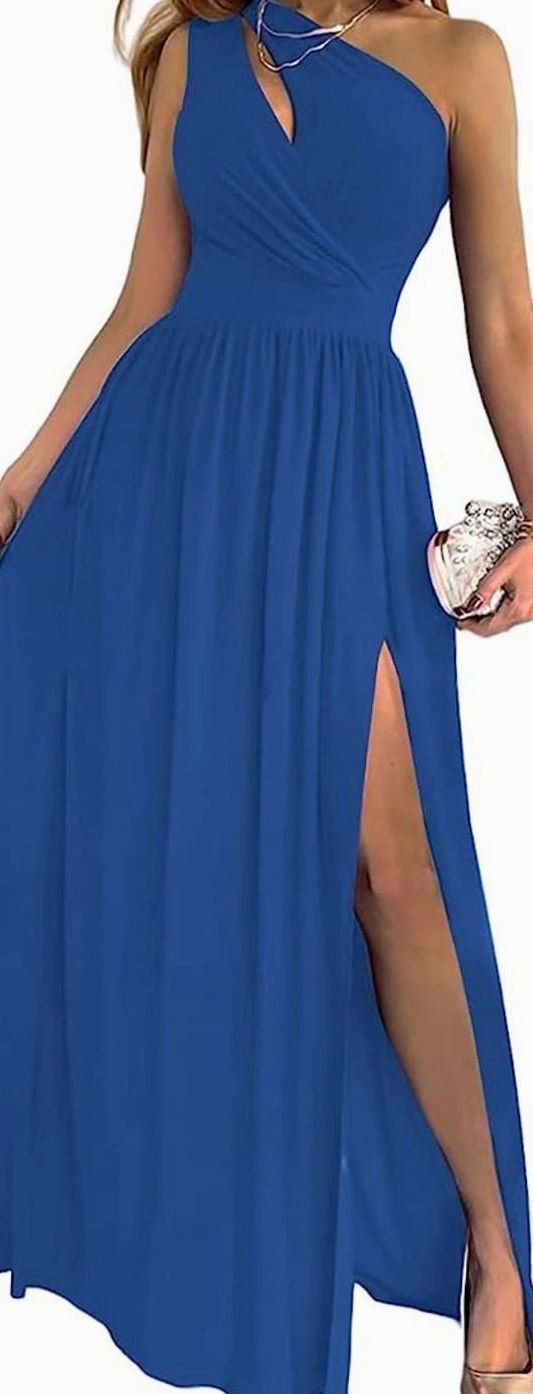 Women's One-Shoulder Cut-Out Ruched Maxi Dress High Slit