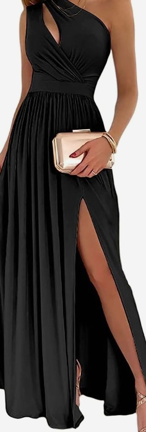 Women's One-Shoulder Cut-Out Ruched Maxi Dress High Slit