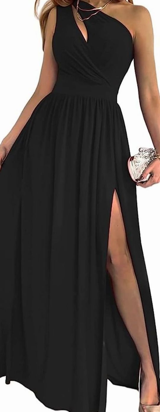 Women's One-Shoulder Cut-Out Ruched Maxi Dress High Slit