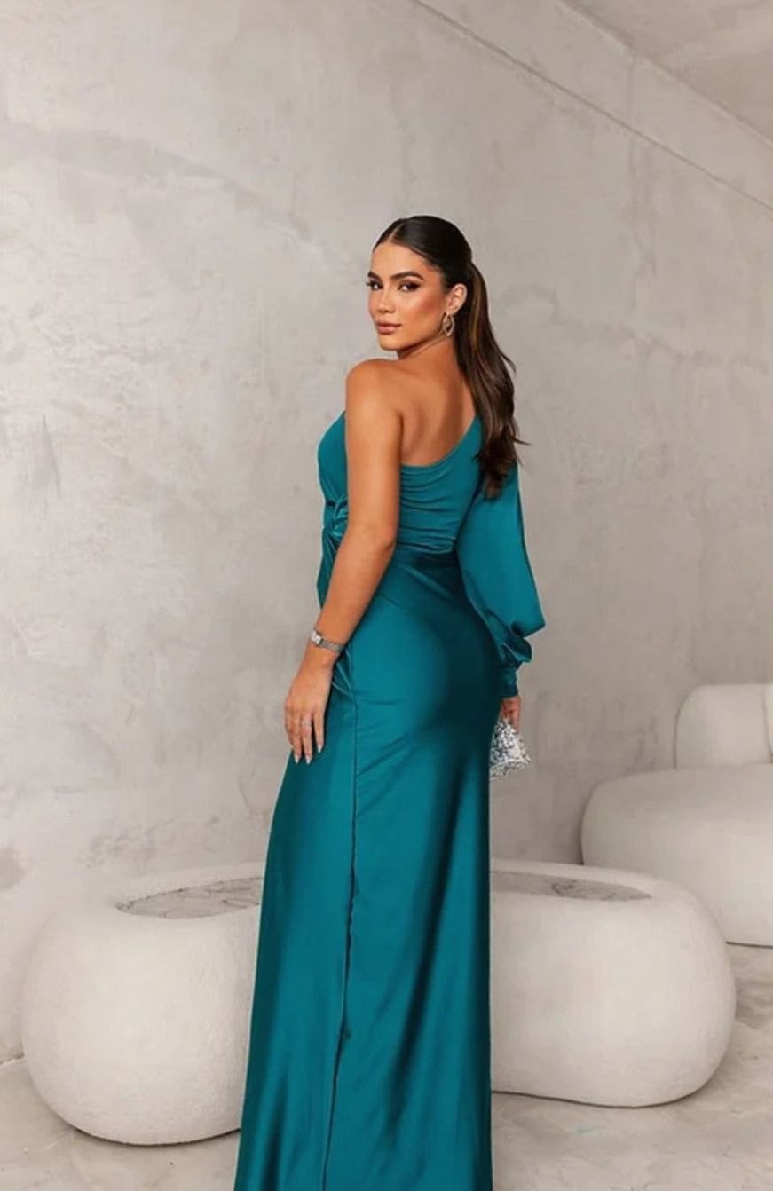 Women's One-Shoulder Satin Maxi Evening Gown