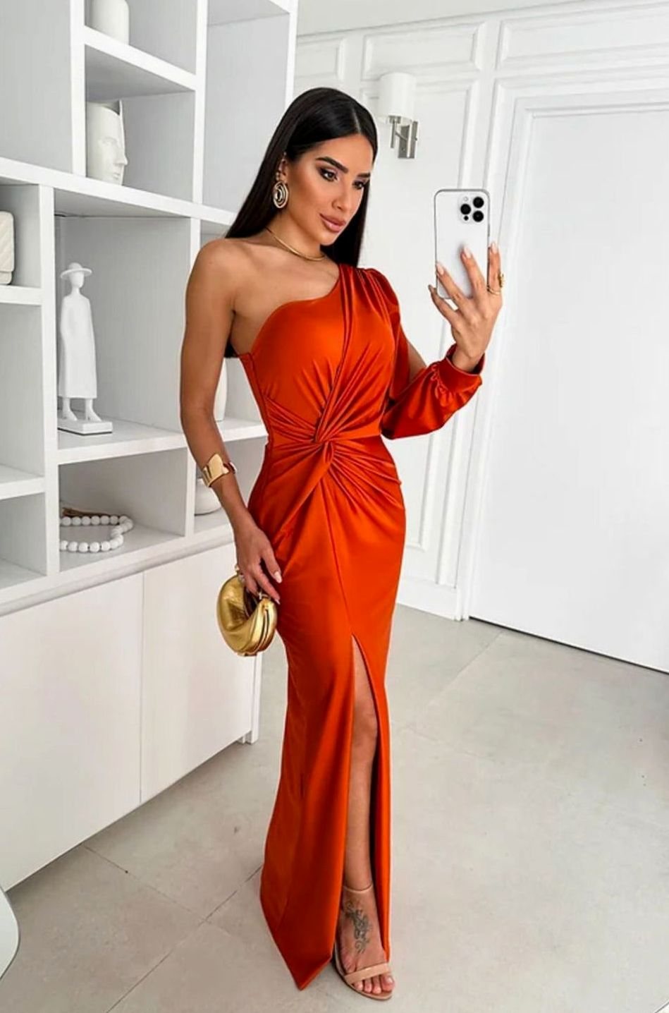 Women's One-Shoulder Satin Maxi Evening Gown