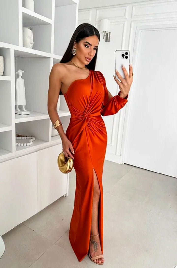 Women's One-Shoulder Satin Maxi Evening Gown