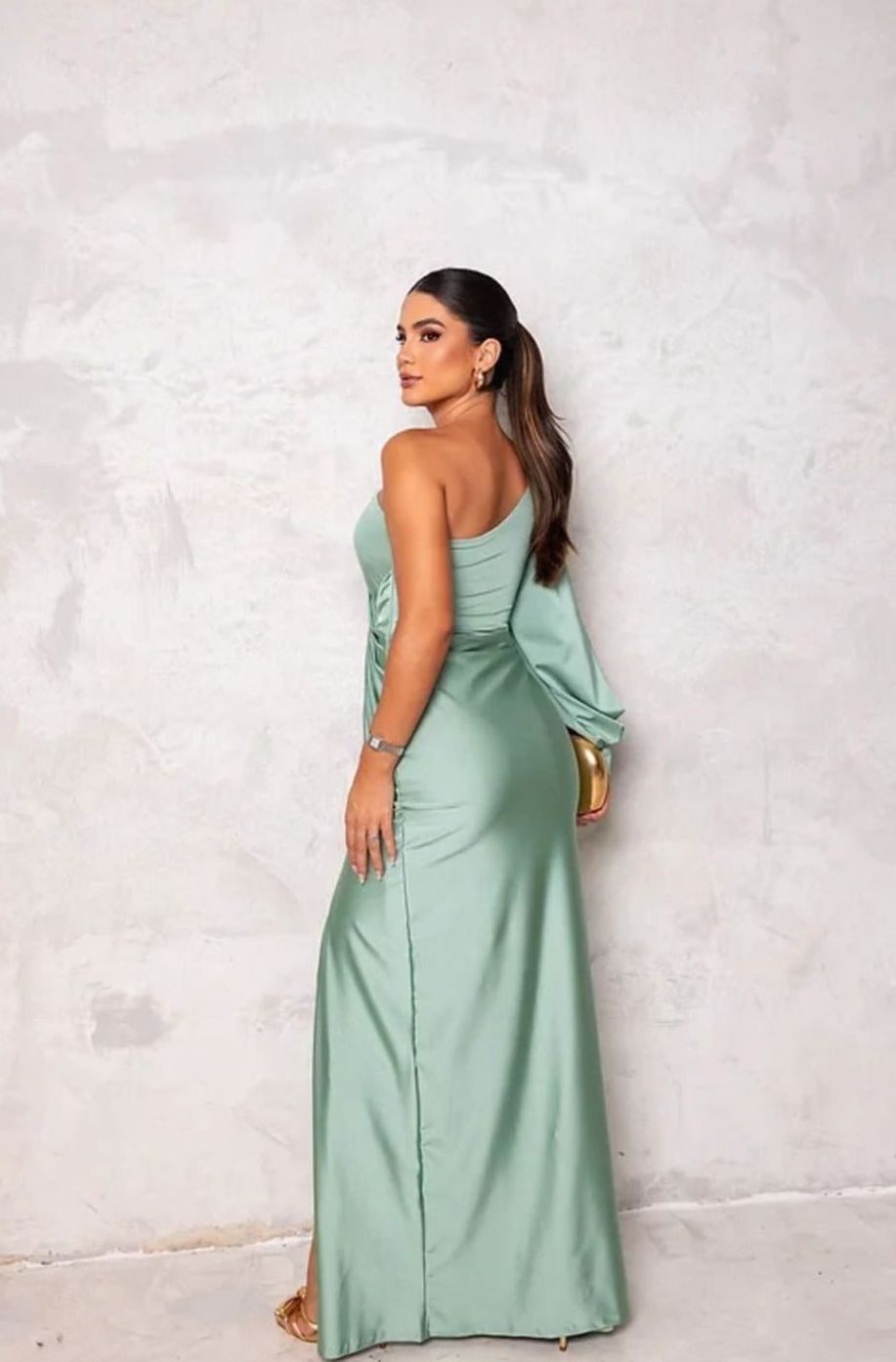 Women's One-Shoulder Satin Maxi Evening Gown