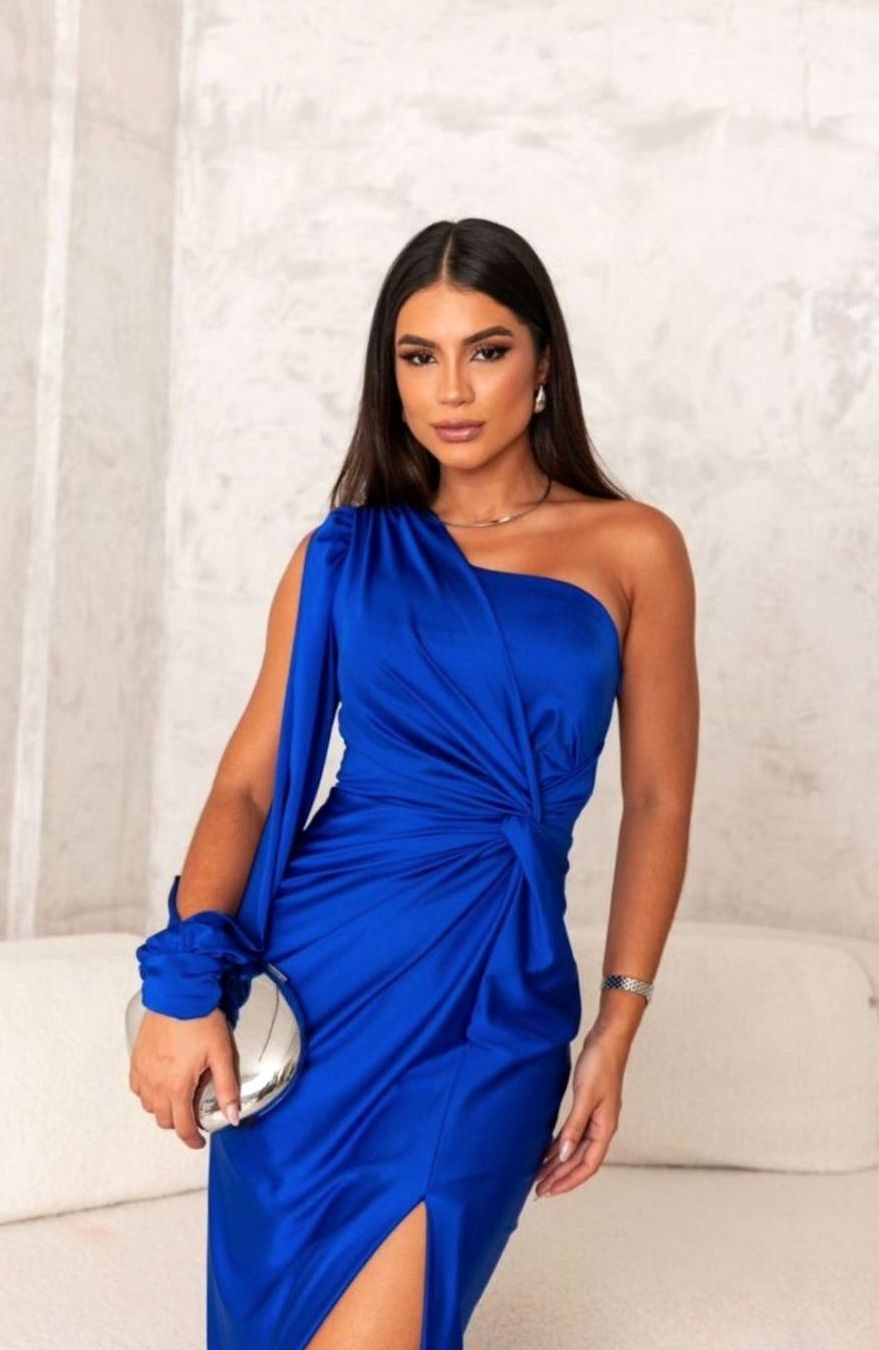 Women's One-Shoulder Satin Maxi Evening Gown
