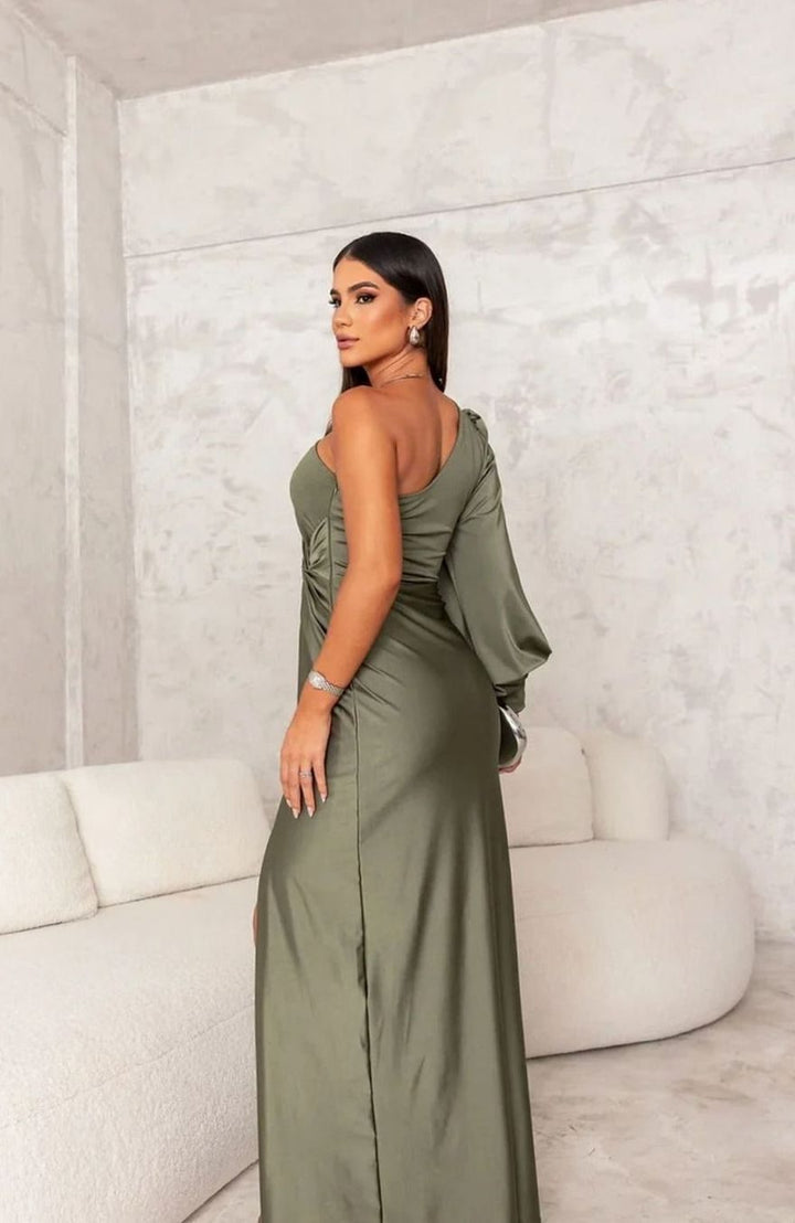 Women's One-Shoulder Satin Maxi Evening Gown
