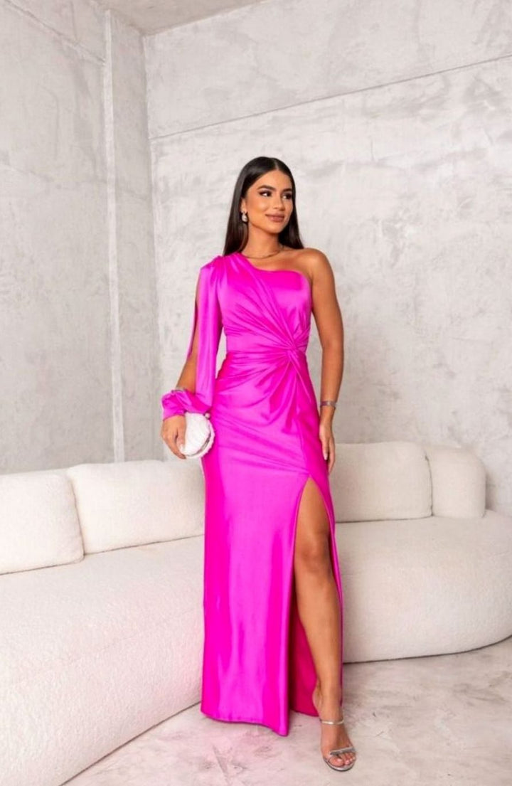 Women's One-Shoulder Satin Maxi Evening Gown