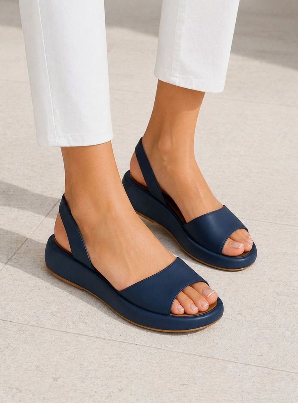 Women's Open-Toe Slingback Low Wedge Flat Sandals