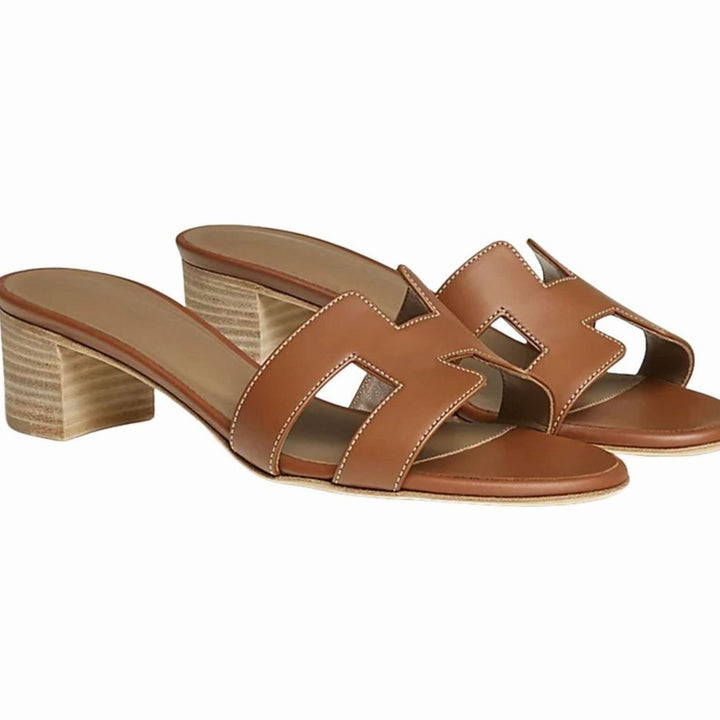 Women's Open-Toe Slip-On Leather Block-Heel Mule Sandals