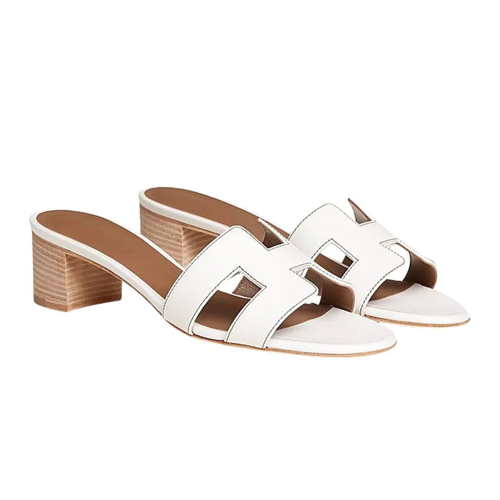 Women's Open-Toe Slip-On Leather Block-Heel Mule Sandals